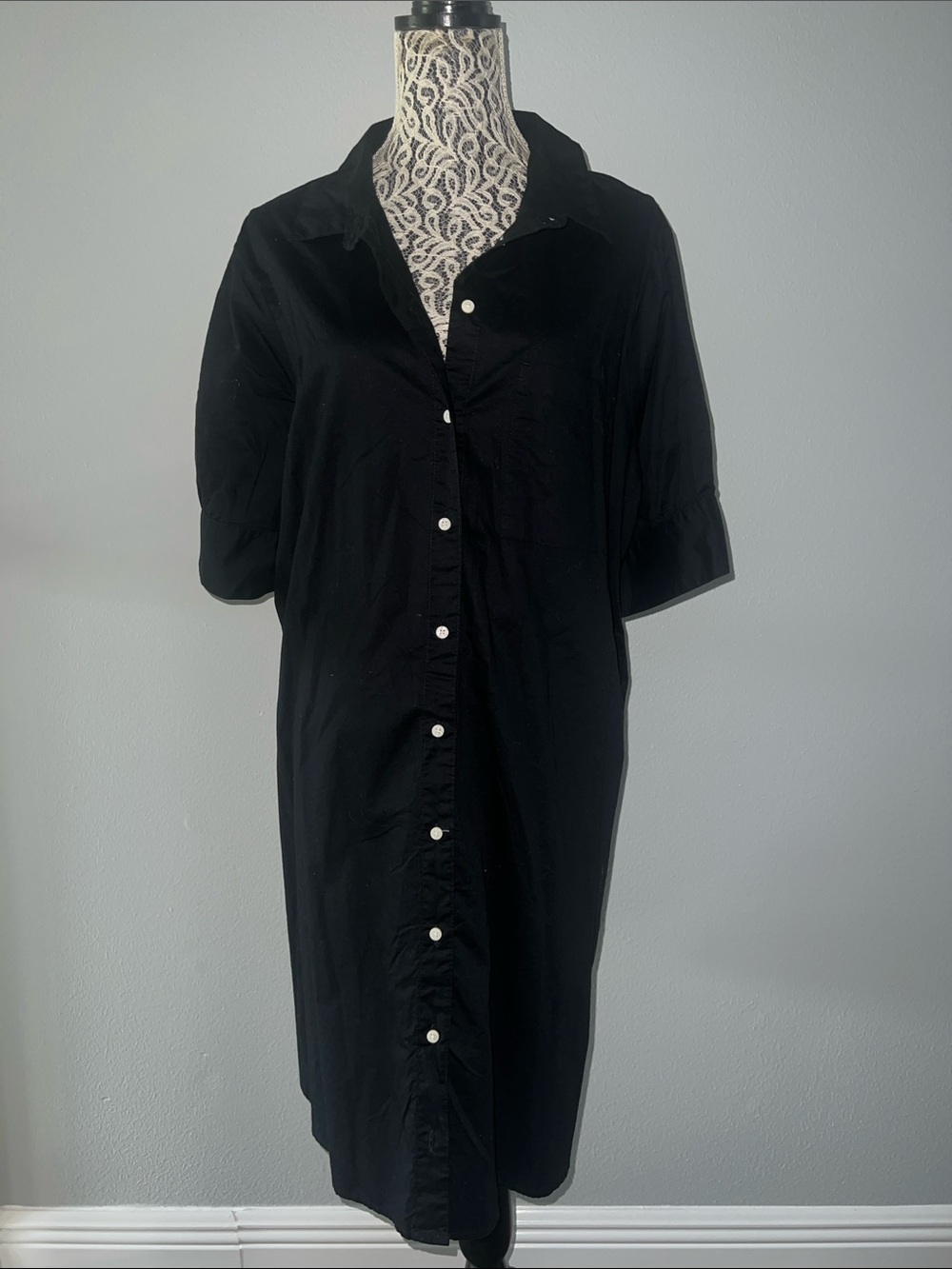 Old Navy Black Button-Front Midi Shirt Dress w/ Pockets